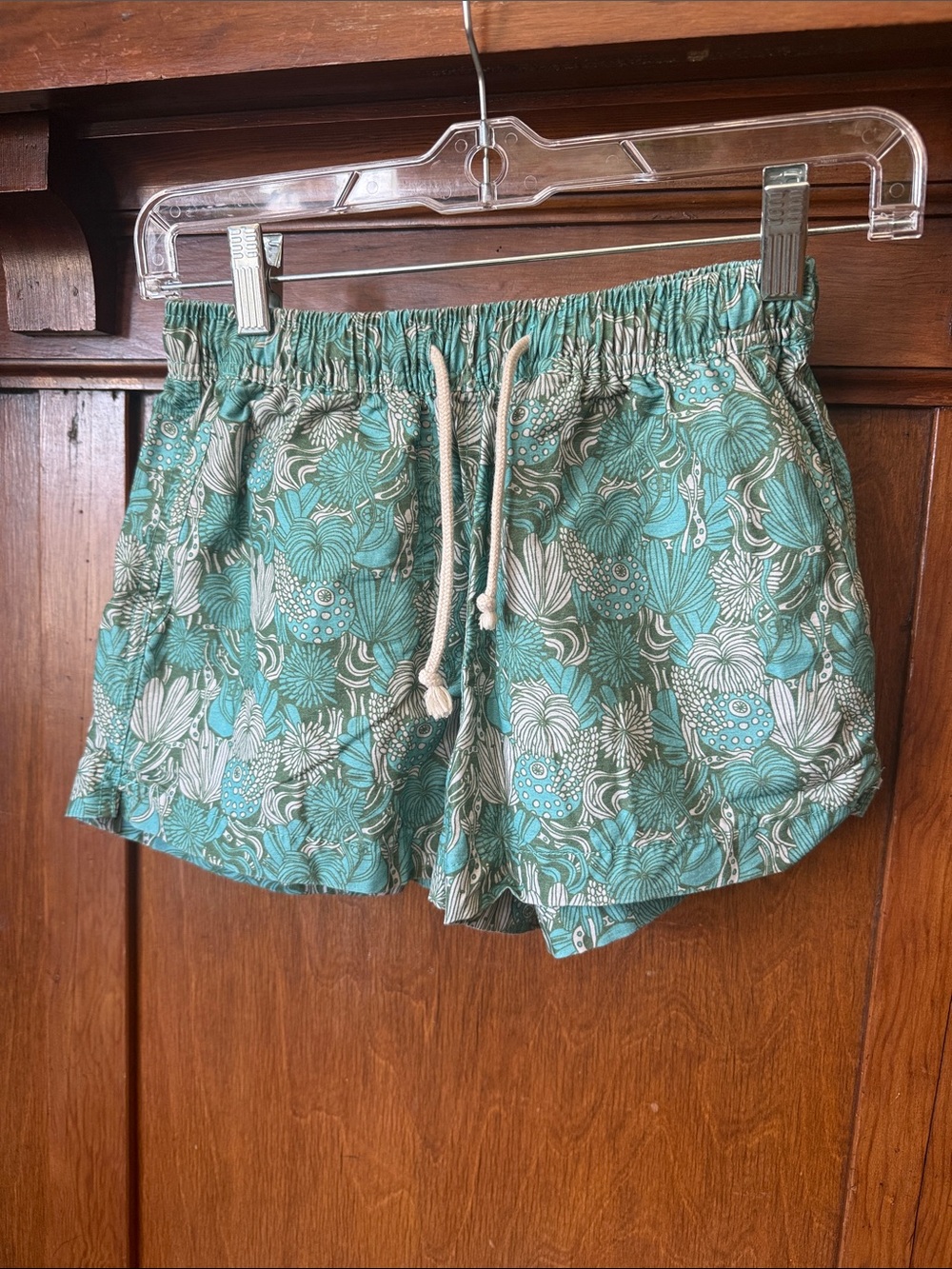 Teal Floral Drawstring Athletic Shorts for Women Mollusk California Surf Swim